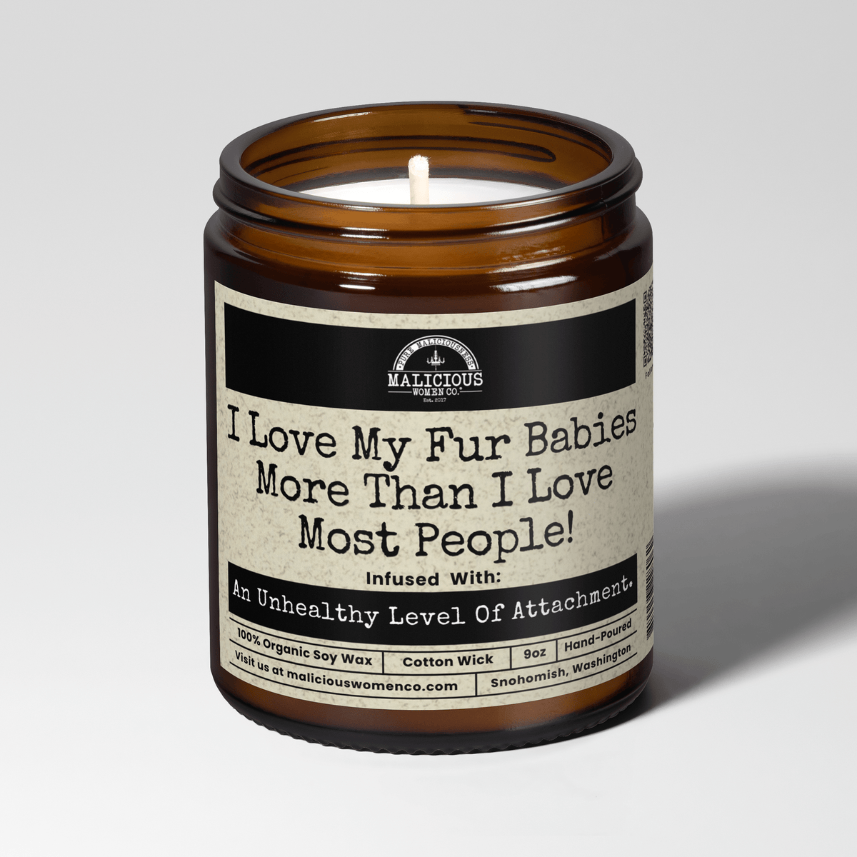 I Love My Fur Babies More Than I Love Most People | Scent: A Hot Mess | 9oz Funny Candle | Malicious Women Co