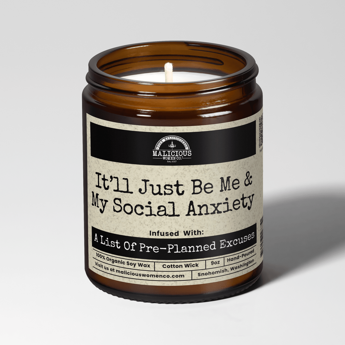 It'll Just Be Me And My Social Anxiety | Scent: Blood Orange | 9oz Mental Health Candle | Malicious Women Co