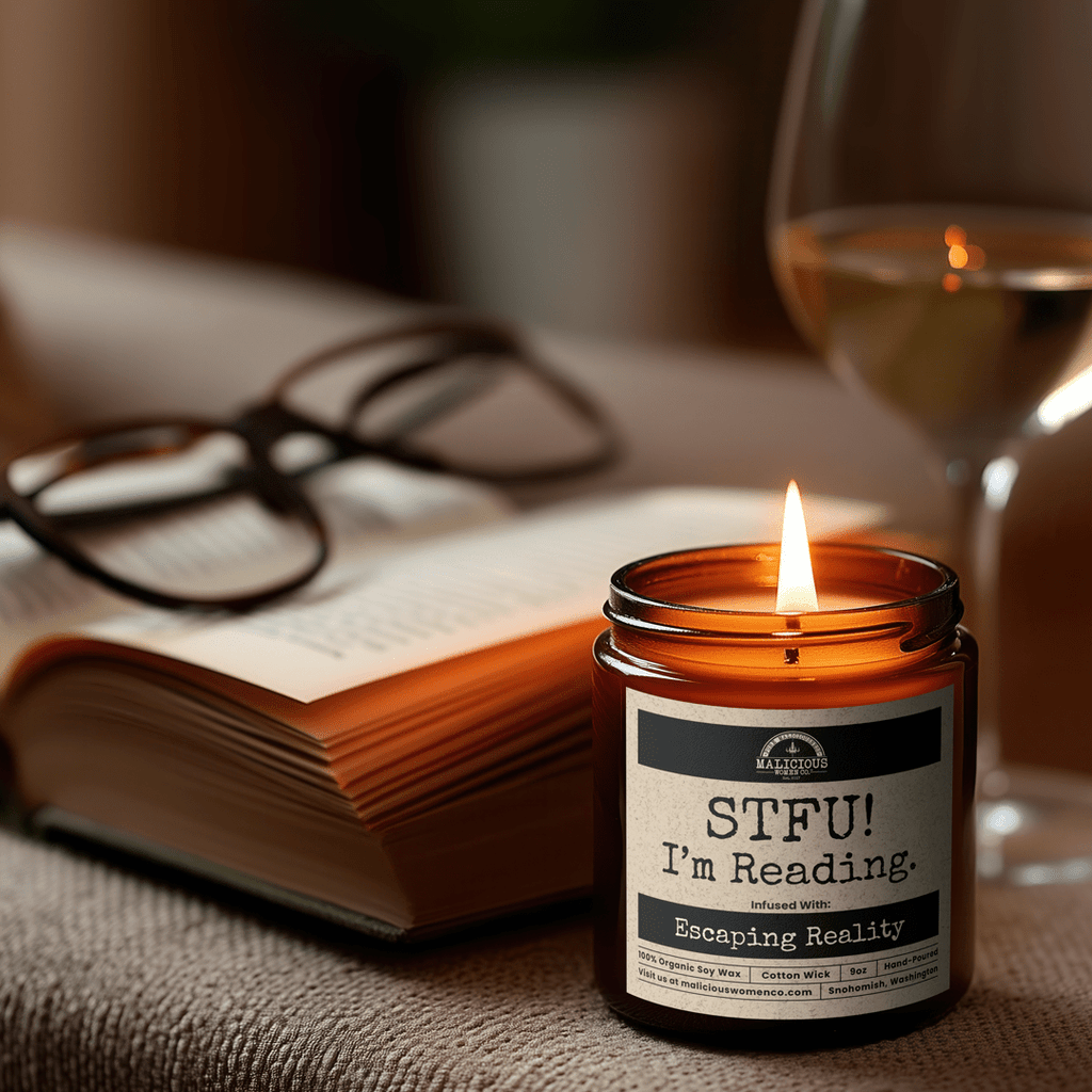 STFU I'm Reading | Scent: Sugared Pine | 9oz Funny Candle | Malicious Women Co
