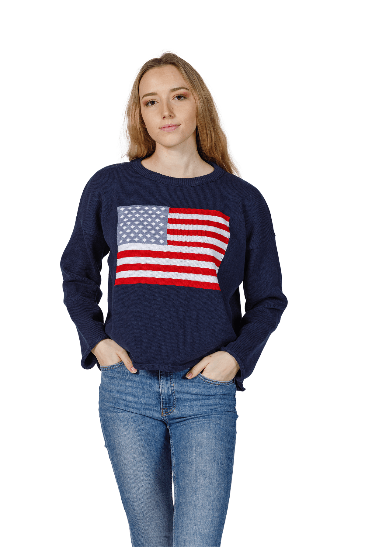 Women's American Flag Knit Cropped Crew